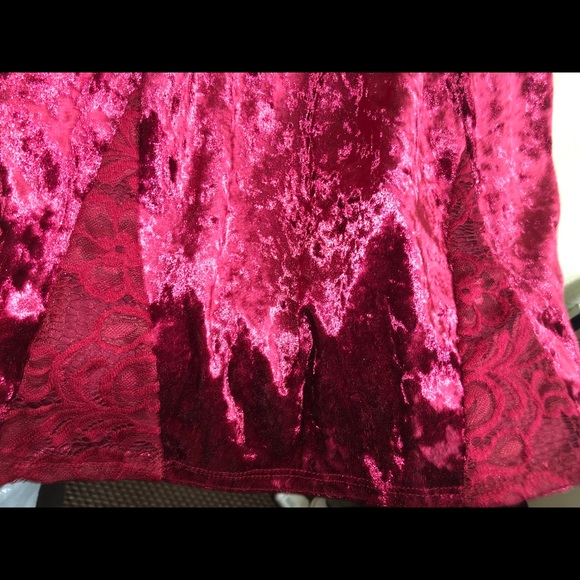 Crushed red velvet, studded halter top mini dress - Picture 2 of 5